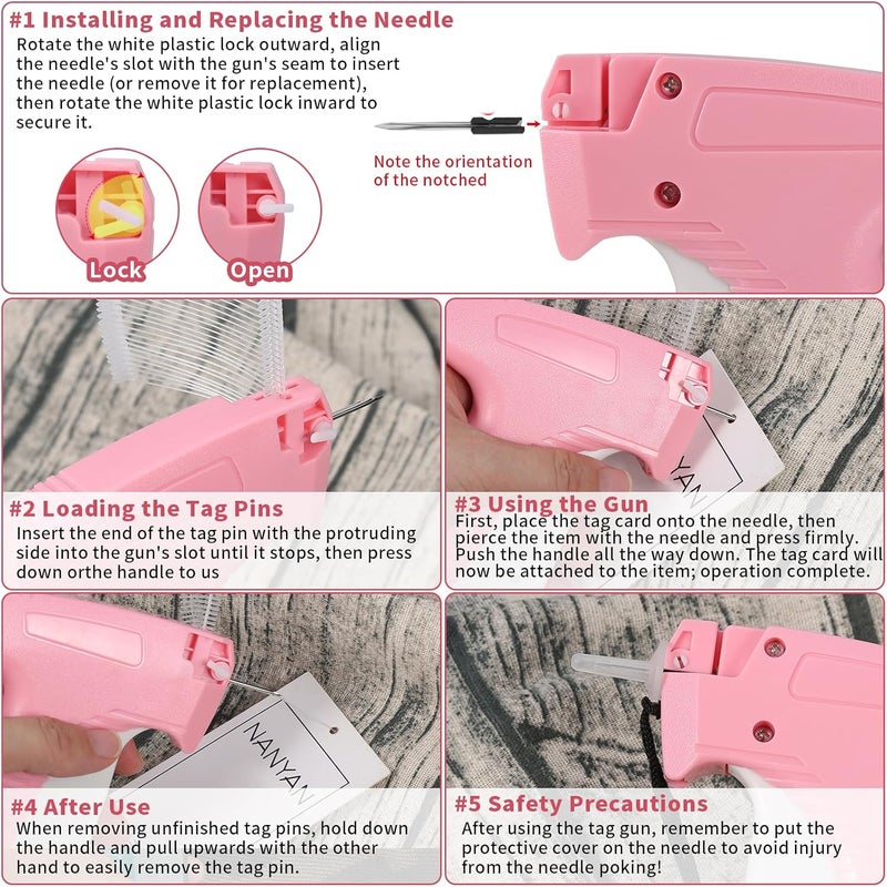 BLK8IGHT Tagging Gun for Clothing, Tag Attacher Gun Kit with 6 Needles, 1008pcs 2" Barbs Fasteners & 1 Hard Carrying Storage Case for Clothes Labeler （ Pink) - Image 5